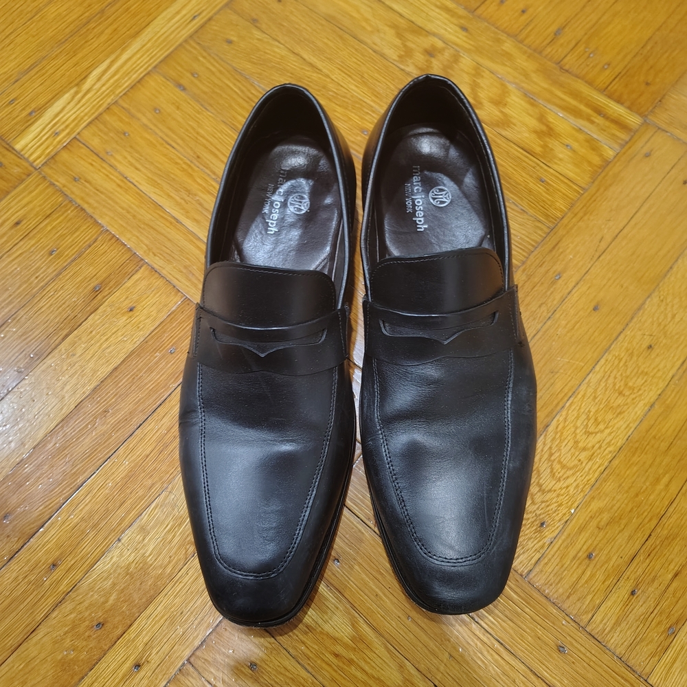 Men's Black Leather Loafers, Marc Joseph, Size 9, With Box